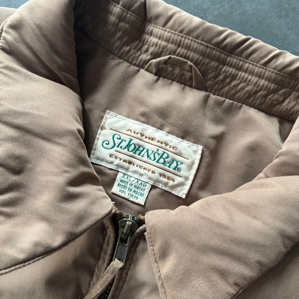 St Johns Bay Mens XXL Harrington Bomber Jacket Tan Full Zip Vintage